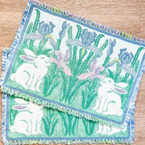 Set of 2 Pastel Woven Placements, Bunnies & Flowers, Easter/Spring